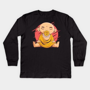 Funny Baby Buddha Yoga Meditating Gift Kids Long Sleeve T-Shirt